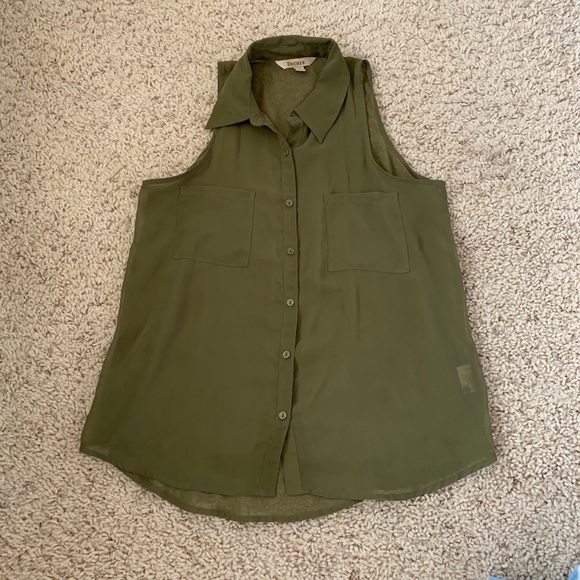 army green button up tank blouse - Picture 2 of 4